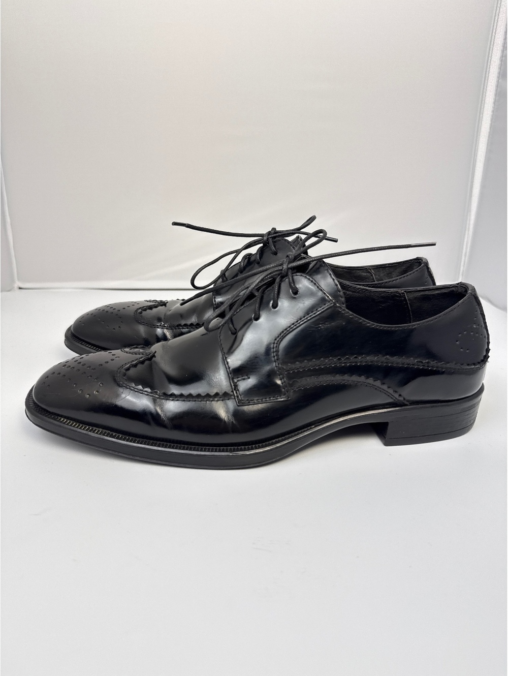 Johnston & Murphy 20-3775 Black Leather Oxford Wingtip Brogue Dress Shoes Size 9